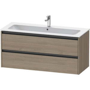 Duravit Ketho 2 wastafelonderbouwkast met 2 laden voor enkele wastafel 121x48x55cm met grepen antraciet eiken terra mat K25265035350000