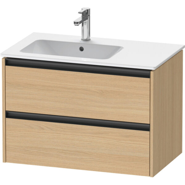 Duravit Ketho 2 wastafelonderbouwkast met 2 laden voor waskom links 81x48x54.9cm met grepen antraciet natuur eiken mat K25267030300000