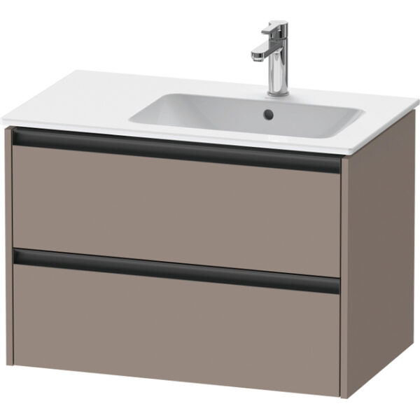 Duravit Ketho 2 wastafelonderbouwkast met 2 laden voor waskom rechts 81x48x54.9cm met grepen antraciet basalt mat K25268043430000