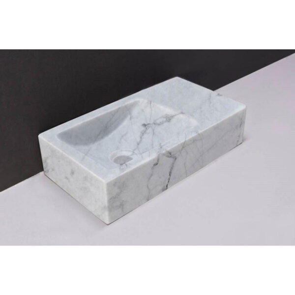 Forzalaqua Venetia fonteinbak 40x22x10cm wasbak Links 0 kraangaten Natuursteen Carrara gepolijst 8011302