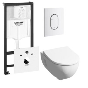 Geberit 300 basic toiletset inclusief Grohe inbouwreservoir en Grohe Arena bedieningsplaat wit 0729205/0729242/sw398922/