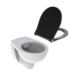 Geberit E-Con toiletset 52x35.5cm diepspoel rimfree met Pressalit closetzitting met softclosing en quickrelease wit/zwart 501760001