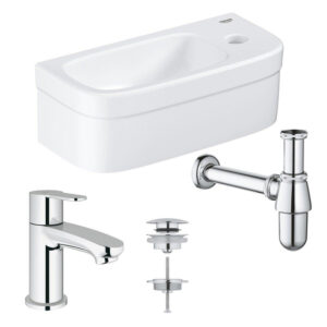 grohe euro fonteinset 37x18cm rechte grohe kraan saniclass sifon afvoerplug chroom wit sw679980