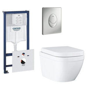 GROHE Euro toiletset compact met spoelrandloos en diepspoel inclusief inbouwreservoir en bedieningspaneel mat chroom 0729121/0729205/sw420164/