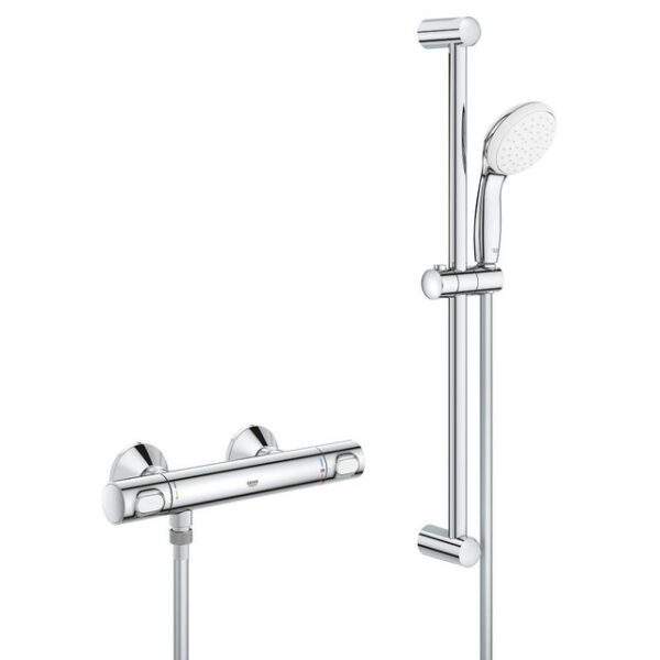 GROHE Grohtherm 500 thermostatische opbouw douchemengkraan met glijstang en handdouche Chroom 34796000