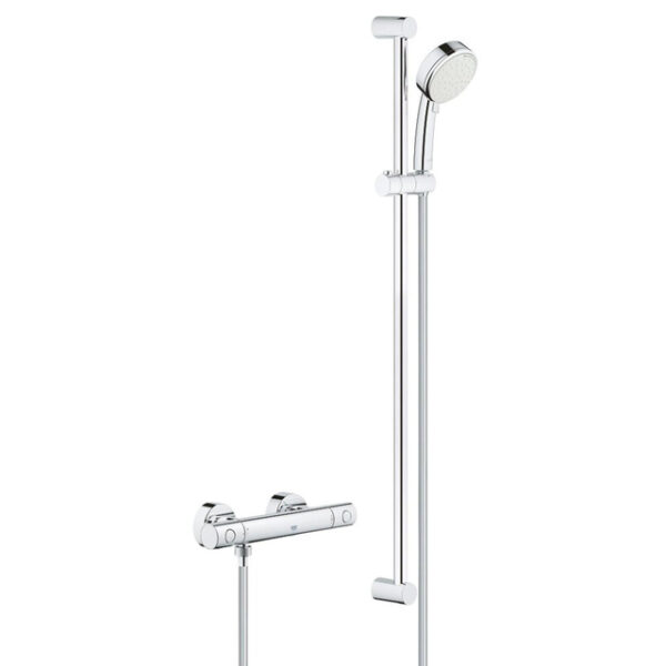 grohe grohtherm 800 cosmopolitan met douchekraan thermostatisch m. koppelingen hoh 15cm glijstang 90cm handdouche 2 standen chroom sw444303