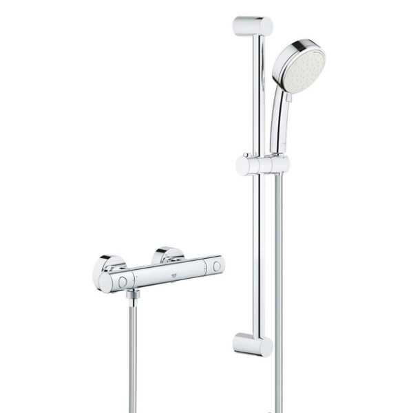 GROHE Grohtherm-800 Cosmopolitan renovatieset met douchekraan thermotatisch m. koppelingen HOH=15cm m. glijstang 60cm met hoofddouche 2 st. chroom 34768000