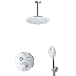 GROHE Grohtherm Regendoucheset Inbouw - hoofddouche 20cm - handdouche rond - plafondarm - plafondarm