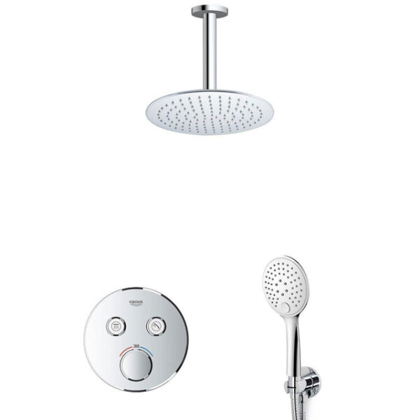 GROHE Grohtherm Regendoucheset Inbouw - hoofddouche 20cm - handdouche rond - plafondarm - plafondarm