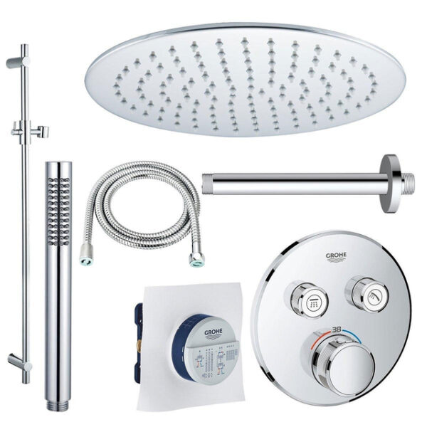 grohe grohtherm regendoucheset opbouw hoofddouche 20cm 2 functies handdouche staaf 1 stand plafondarmglijstang 90 cm chroom sw811910