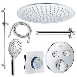 GROHE Grohtherm Regendoucheset opbouw - hoofddouche 20cm - plafondarm - glijstang 90 cm - chroom sw105953 SW104917  SW696254 SW496814 SW767373 SW76