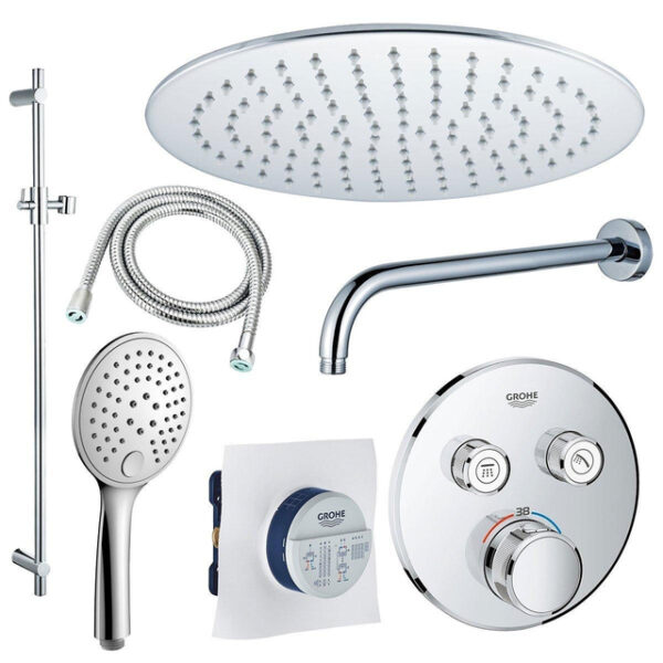 grohe grohtherm regendoucheset opbouw hoofddouche 25 cm handdouche rond wandarm glijstang 90 cm chroom sw804540