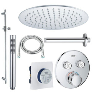 grohe grohtherm regendoucheset opbouw hoofddouche 25cm 2 functies handdouche staaf 1 stand plafondarm glijstang 90 cm chroom sw804536