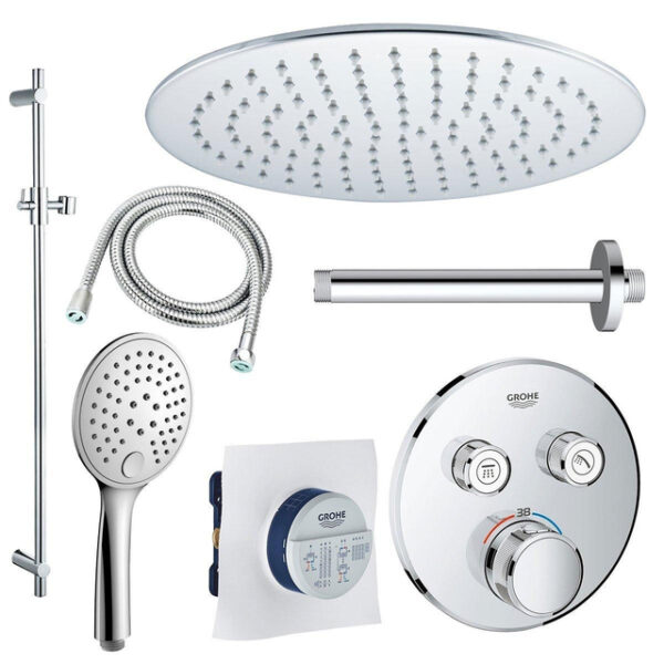 GROHE Grohtherm Regendoucheset opbouw - hoofddouche 30cm - handdouche rond - plafondarm - glijstang 90 cm - chroom sw105953 SW104917  SW696252 SW496814 SW767373 SW76