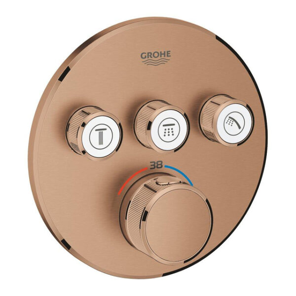 grohe grohtherm smartcontrol inbouwkraan thermostatisch met omstel voor 3 functies rond warm sunset geborsteld sw354709