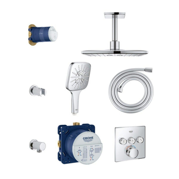 GROHE Grohtherm SmartControl Regendoucheset inbouw - hoofddouche vierkant 31cm - handdouche vierkant - plafondarm - chroom 0430172/0430170/0434747/sw105952/sw105953/sw108083