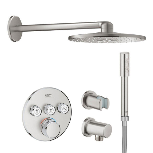 GROHE Grohtherm SmartControl Regendoucheset Inbouw - inbouwboxen - hoofddouche rond - staaf handdouche - geborsteld super steel SW105953 SW108085 SW420114 SW225097 SW73279 SW7327