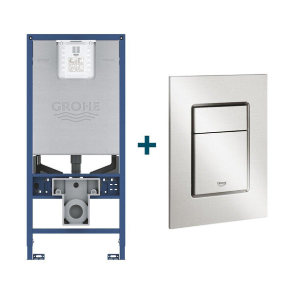 GROHE Rapid SLX Inbouwreservoir - frame netspanning - douchewc aansluiting - GROHE Skate cosmopolitan bedieningsplaat - Supersteel sw107660/sw405420