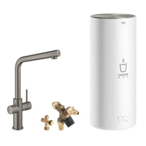 grohe red keukenkraan hoog l uitloop met l size boiler hard graphite geborsteld sw438902