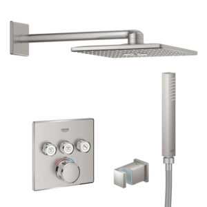 GROHE Smartcontrol Regendoucheset Inbouw - inbouwboxen - hoofddouche vierkant - staafhanddouche - geborsteld supersteel SW105953 SW108085 SW484608 SW439037 SW439086 SW439