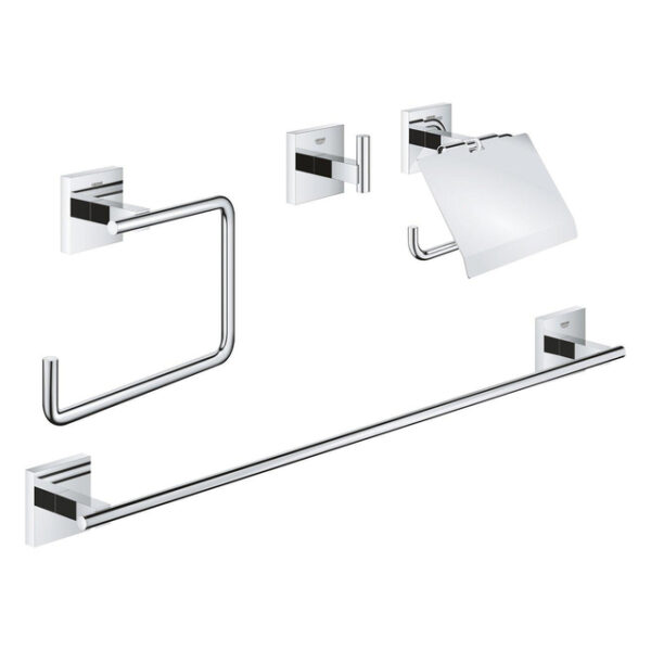 grohe start cube accessoireset 4 in 1 closetrolhouder met klep handdoekhaak handdoekring handdoekhouder 60cm chroom sw878144