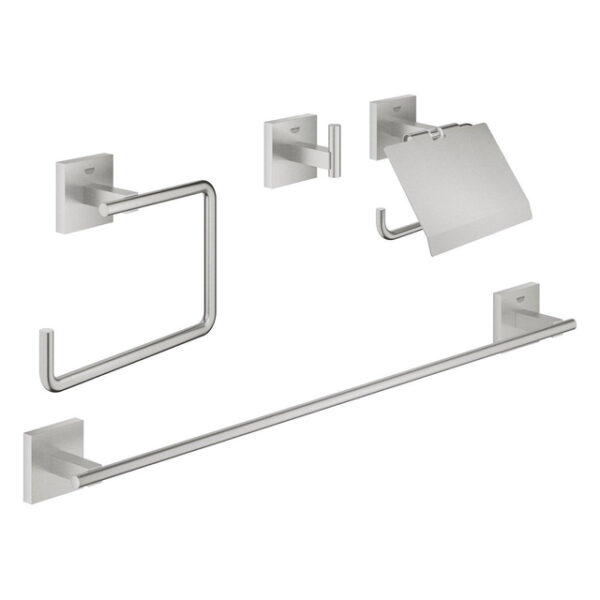 Grohe Start Cube accessoireset 4-in-1 - closetrolhouder - met klep - handdoekhaak - handdoekring - handdoekhouder 60cm - supersteel 41115DC0