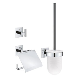 Grohe Start Cube accessoiresset 3-in-1 - closetrolhouder - met klep - handdoekhaak - met closetborstelgarnituur - met glazen inzet - chroom 41123000