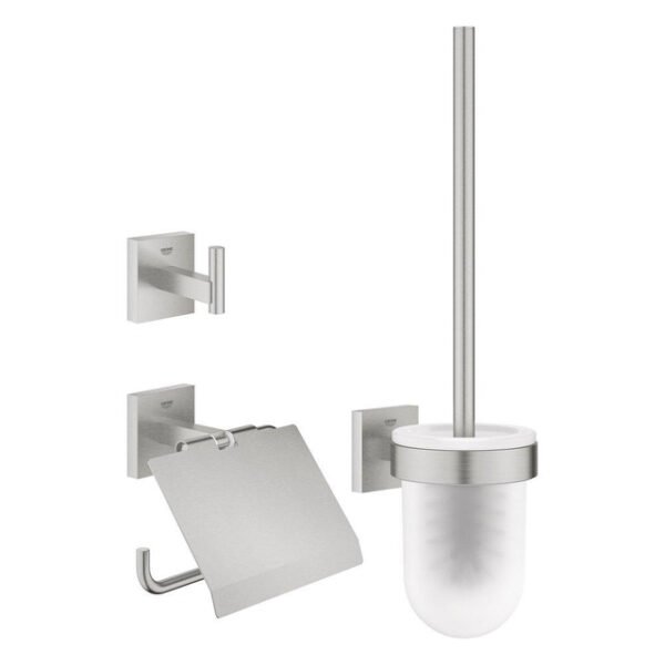 Grohe Start Cube accessoiresset 3-in-1 - closetrolhouder - met klep - handdoekhaak - met closetborstelgarnituur - met glazen inzet - supersteel 41123DC0