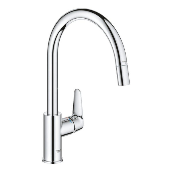 Grohe Start Curve Keukenkraan - 1-gats - hoge draaibare uittrekbare uitloop - voorsprong 21.5cm - gesloten greep - chroom 30562000