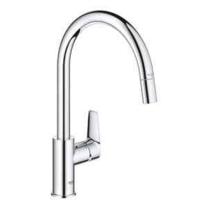 Grohe Start Edge Keukenkraan - 1-gats - hoge draaibare uittrekbare uitloop - voorsprong 21.5cm - gesloten greep - chroom 30550000