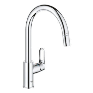 Grohe Start Flow Keukenkraan - 1-gats - hoge draaibare - uittrekbare uitloop - voorsprong 21.5cm - open greep - chroom 30569000