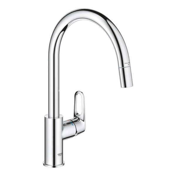 grohe start flow keukenkraan 1 gats hoge draaibare uittrekbare uitloop voorsprong 21.5cm open greep chroom sw924647