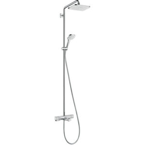 Hansgrohe Croma E280 showerpipe: m. badkraan thermostatisch m. 1jet hoofddouche m. 3jet handdouche multi en doucheslang 160cm chroom 27687000