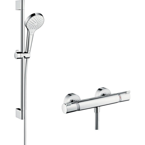 Hansgrohe Croma Select S Glijstangset - croma select s vario handdouche 65cm - Ecostat Comfort douchekraan - thermostatisch - wit/chroom OUTLETSTORE 27013400