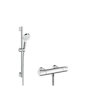 hansgrohe crometta douchecombinatie m. ecostat 1001 cl douchekraan therm. m. glijstangset 72cm m. crometta vario handdouche chroom wit sw546818