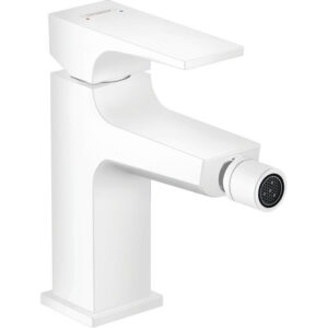 Hansgrohe Metropol 1-gats bidetkraan 100 met push open waste met voorsprong uitloop 12.9cm mat wit 32520700