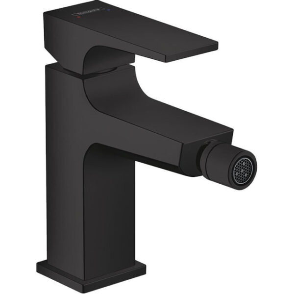 Hansgrohe Metropol 1-gats bidetkraan 100 met push open waste met voorsprong uitloop 12.9cm mat zwart 32520670