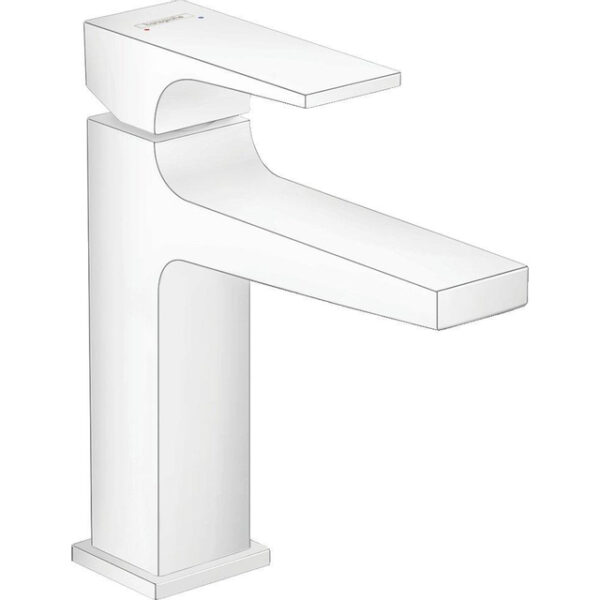 Hansgrohe Metropol wastafelkraan 110 met push open waste met voorsprong vaste uitloop 13.5cm mat wit 32507700