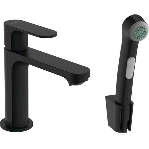 hansgrohe rebris s bidetset m. 1 gats wastafelkraan 110 z. waste m. handdouche m. doucheslang 160cm mat zwart sw796437