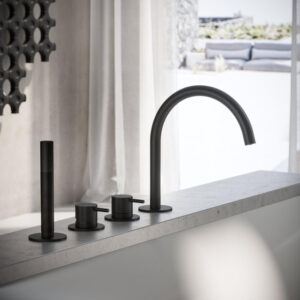 hotbath cobber badrandcombinatie met draaibare mengkraan omstel en handdouche mat zwart sw440643