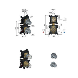 hotbath cobber inbouwdeel inbouw thermostaat met 2 weg stop omstel rvs316 sw799332