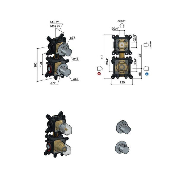 Hotbath Cobber Inbouwdeel - Inbouw thermostaat met 2-weg stop-omstel RVS316 HBCB7009