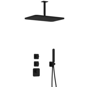 Hotbath Gal IBS40 regendoucheset inbouw - 2 functies - 15cm plafondarm - 27cm rechthoekige hoofddouche - zwart mat IBS40BL25