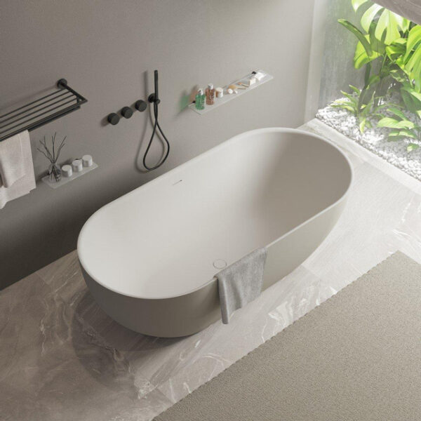 Ideavit Solidera Vrijstaand bad - 170x80x55cm - Solid surface - Ovaal - Mat Grijs 290356 PE-WH