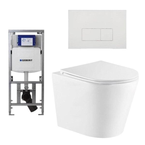 qeramiq dely toiletset 36.3x51.7cm diepspoel rimless geberit up320 inbouwreservoir softclose toiletzitting glans witte bedieningsplaat rechtehoekige knoppen wit glans sw804632