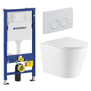 qeramiq dely toiletset geberit up100 inbouwreservoir witte bedieningsplaat toilet zitting glans wit sw656671