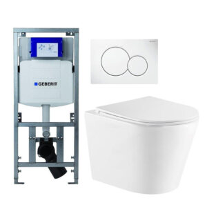 QeramiQ Dely Toiletset - Geberit UP320 inbouwreservoir - witte bedieningsplaat - toilet - zitting - mat wit 0701131/0700518/sw543432/