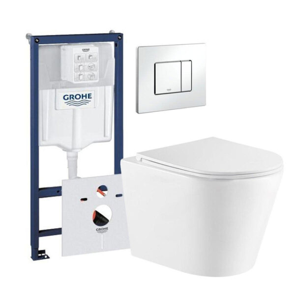 qeramiq dely toiletset grohe inbouwreservoir witte bedieningsplaat toilet zitting glans wit sw643463