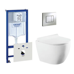 QeramiQ Salina toiletset met inbouwreservoir inclusief compacte wandcloset en mat chromen bedieningsplaat 0720002/0729205/sw258541/