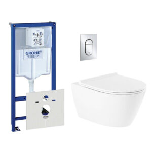 QeramiQ Salina toiletset met inbouwreservoir inclusief wandcloset en chrome bedieningsplaat 0729205/0729240/sw96855/sw96857/